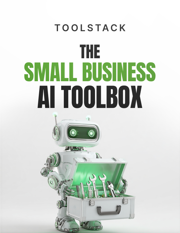 The Small Business AI Toolbox guide cover with AI tools for small business